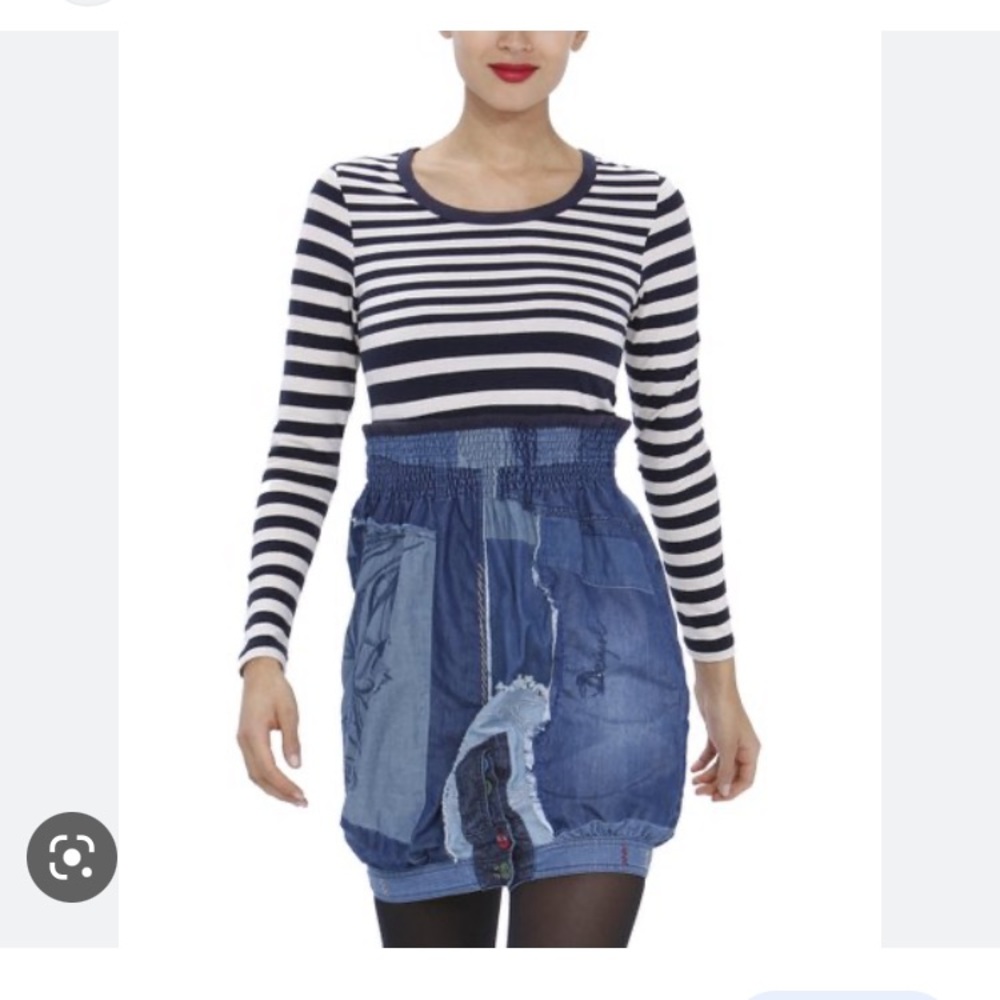Desigual Denim and Stripe Dress. Size 46EU
